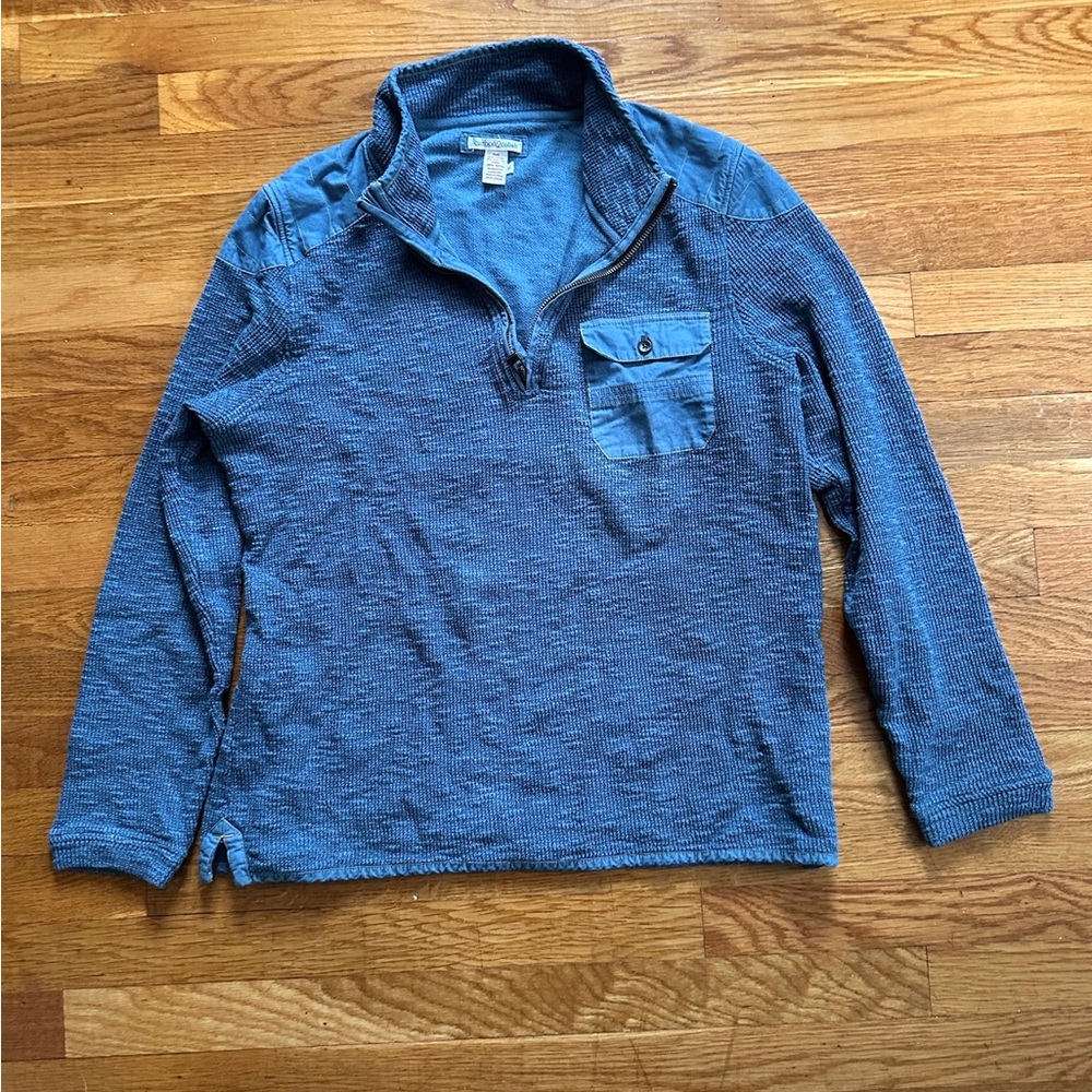 Blue Quarter-Zip textured knit Pullover with pocket